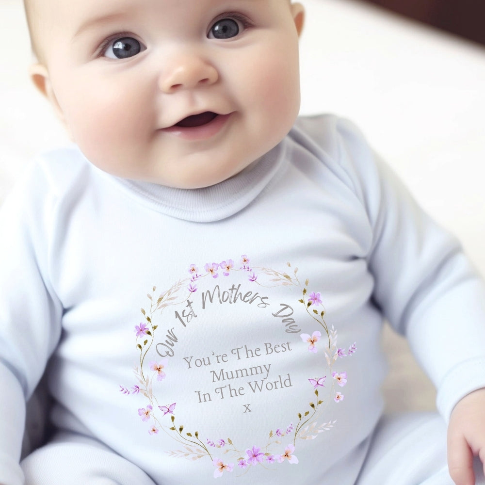 First Mother's Day Baby Outfit-Pertty Flowers/Baby Grow Gift Mum