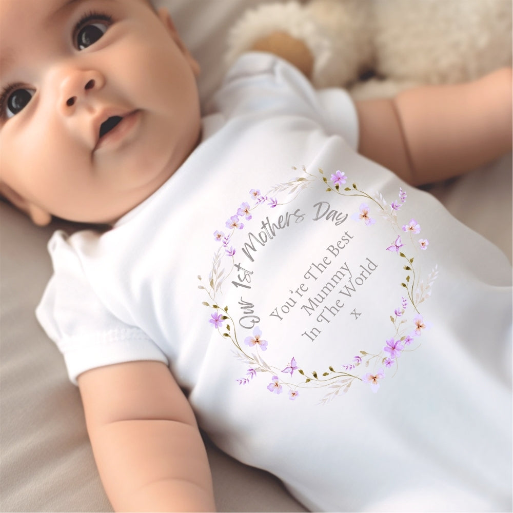 First Mother's Day Baby Outfit-Pertty Flowers/Baby Grow Gift Mum