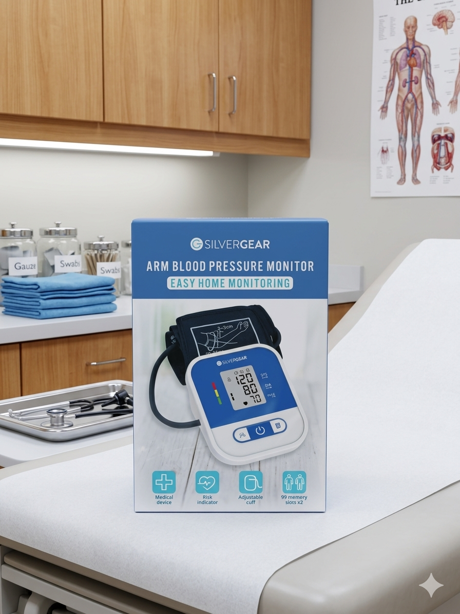 Tensiometre bras digital avec boite sur table meicale